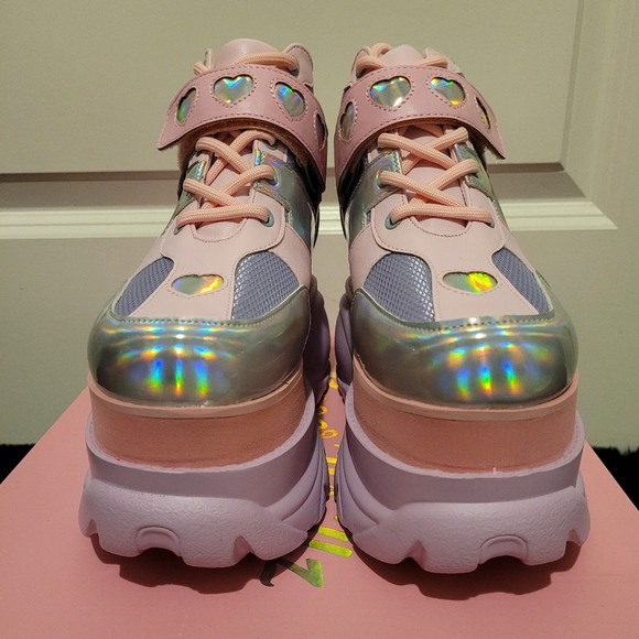 Sugar Thrillz Pink Purple And Holographic Heart Platform Sneaker - Picture 2 of 8